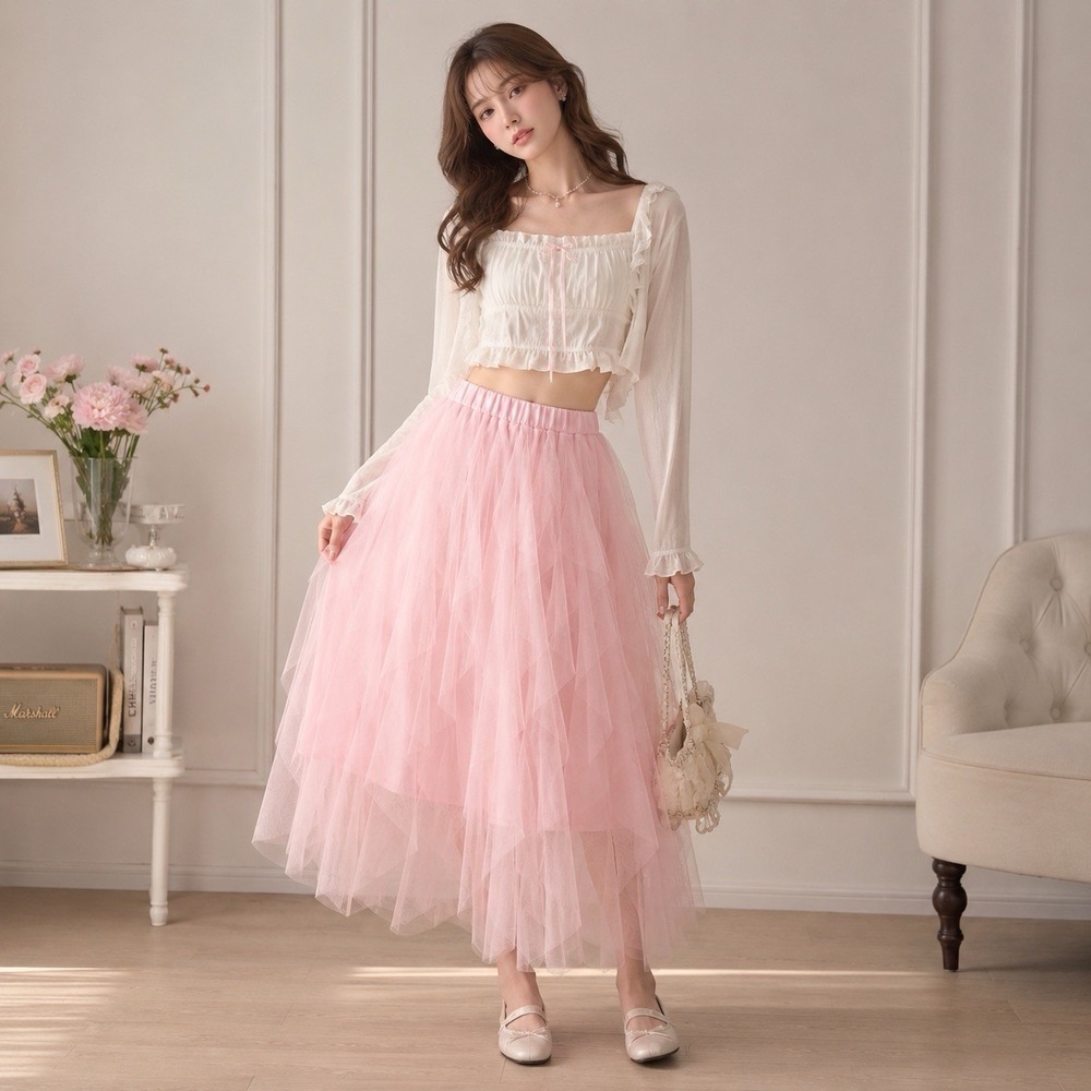 Women Pink Tulle Midi Skirt XL‎ Fairycore Balletcore Coquette Layered Princess